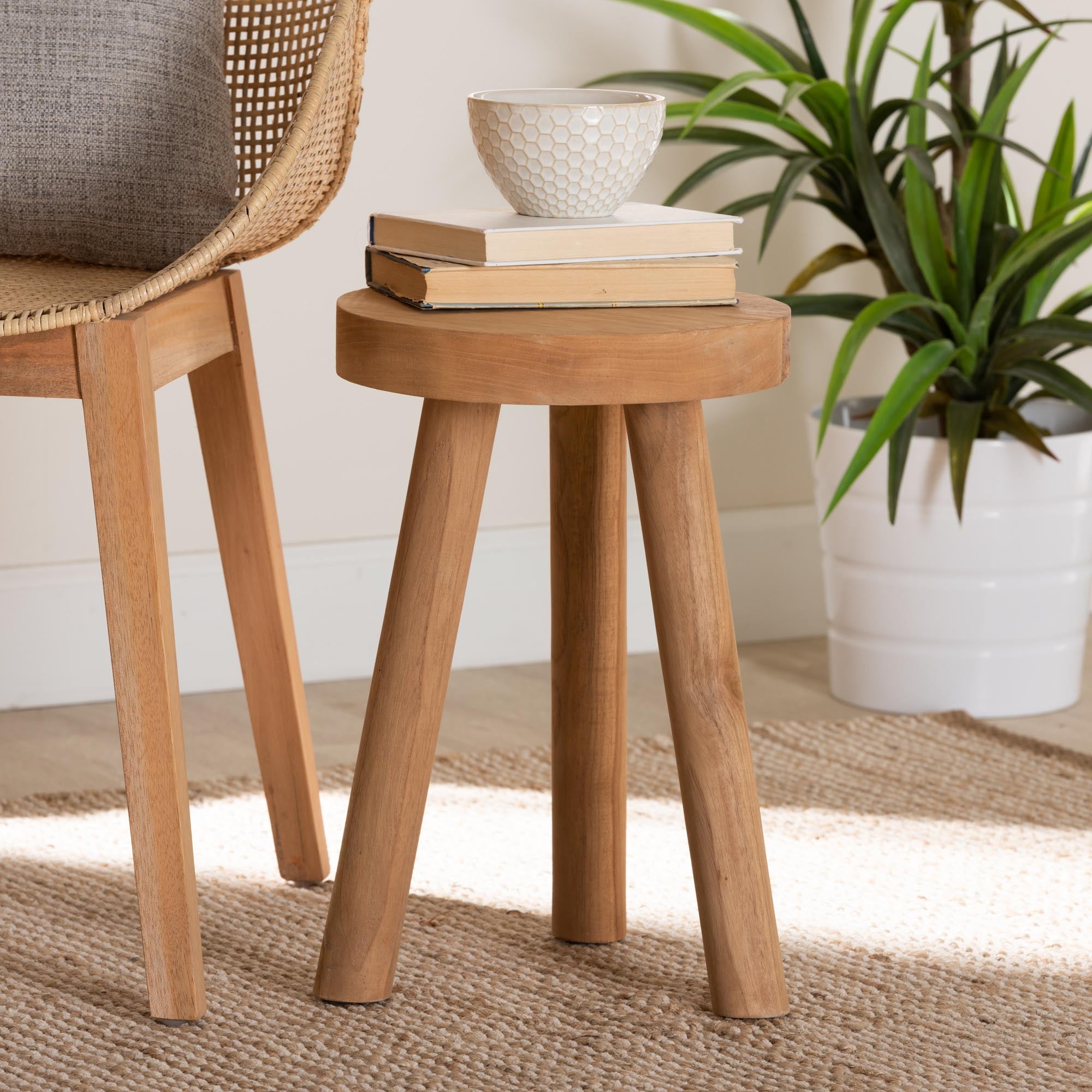 bali & pari Terah Teak Wood Mid-Century Footstool, Natural Brown