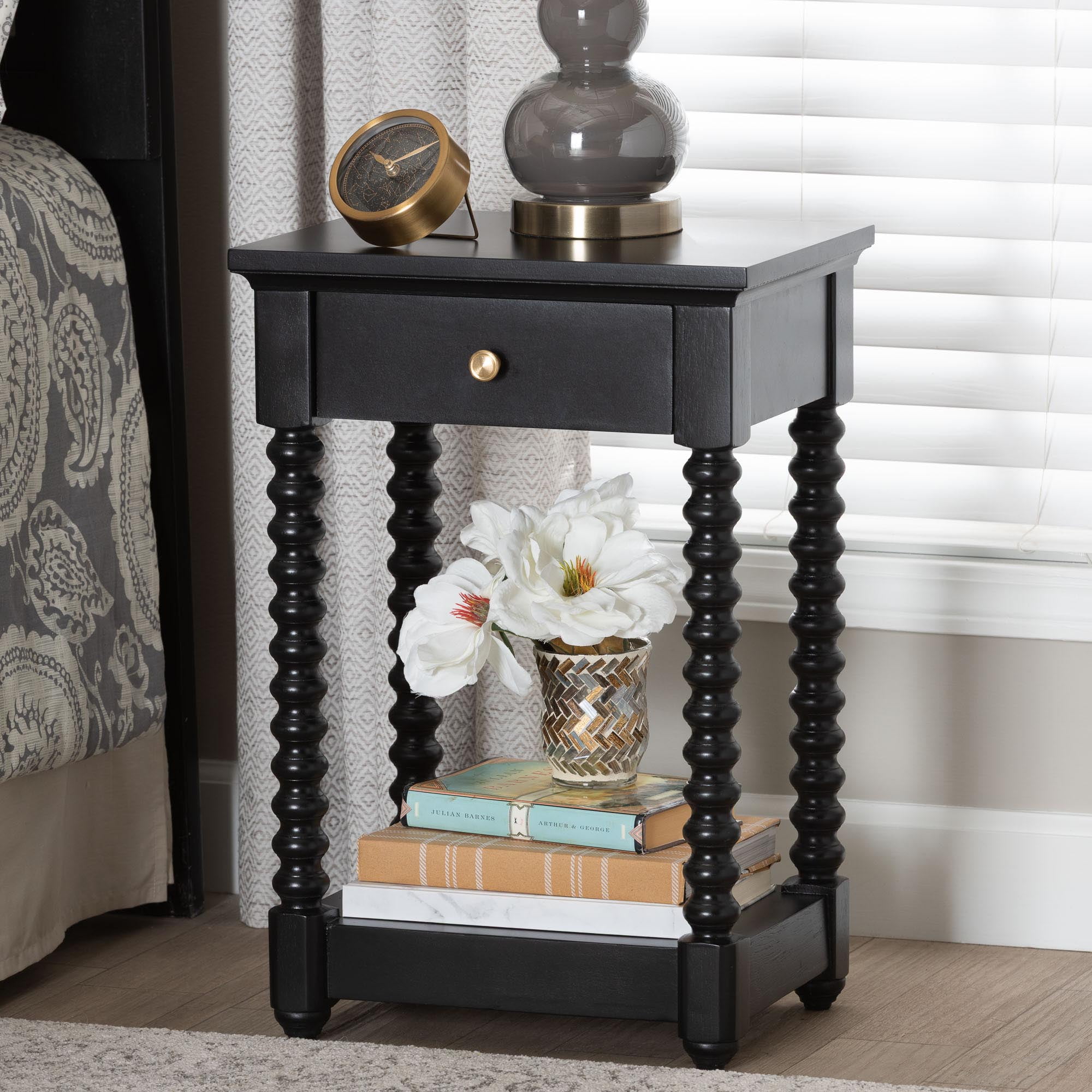 bali & pari Terentia Mid-Century Nightstand, 1-Drawer, Black