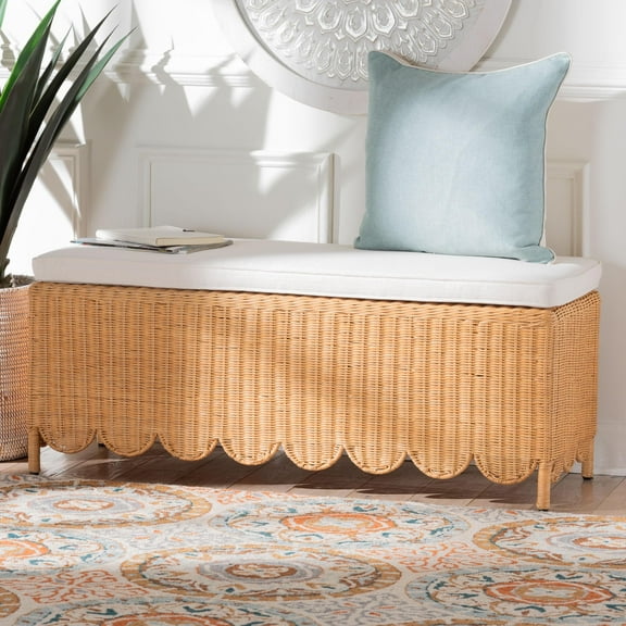 bali & pari Teresa Boho Ottoman Bench, Rectangle, Light Honey