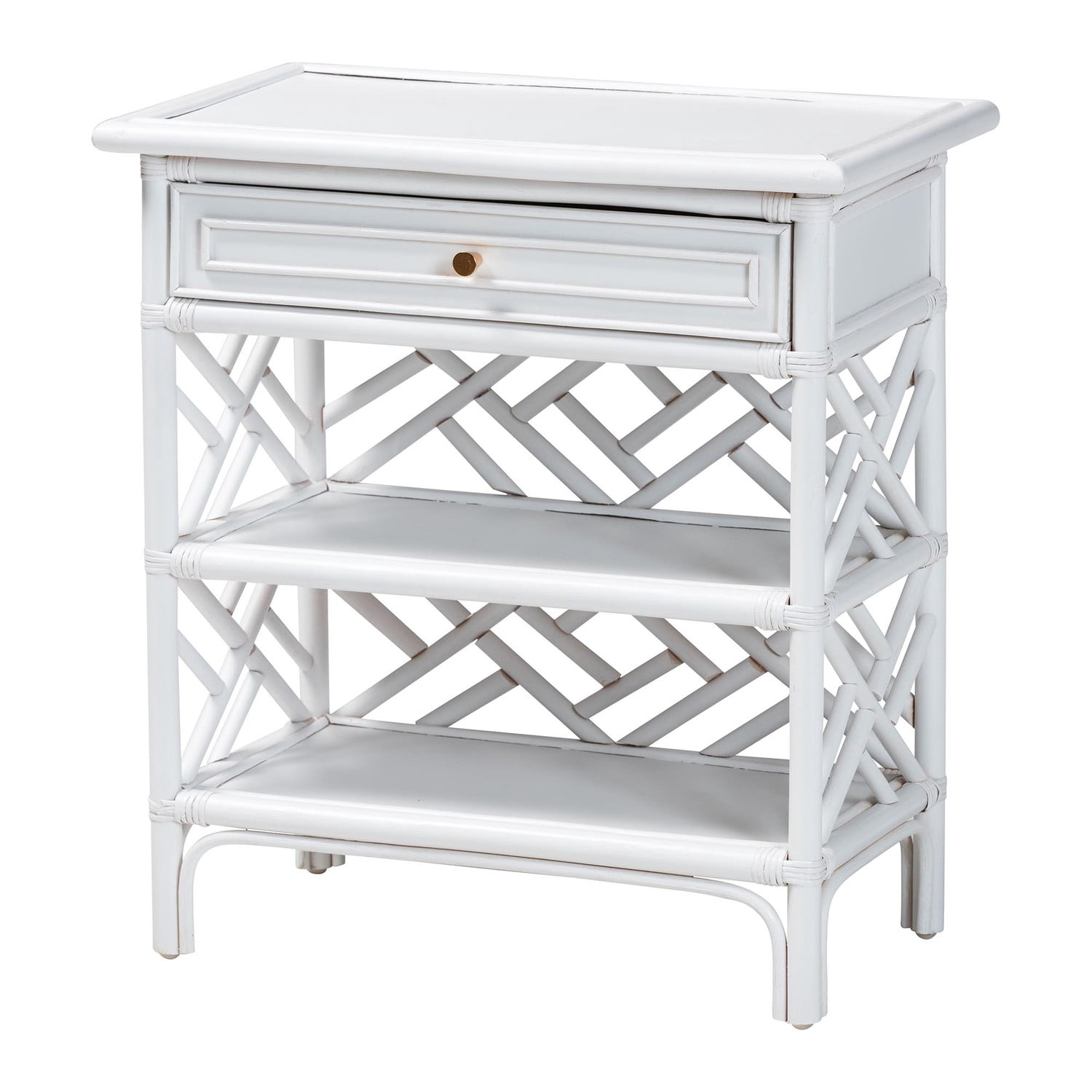 bali & pari Tiaret Natural Rattan Nightstand with Drawer and Shelves