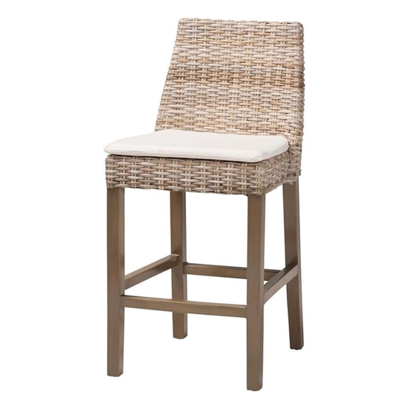 bali & pari Toby Gray Kubu Rattan and Rustic Taupe Mahogany Wood Counter Stool