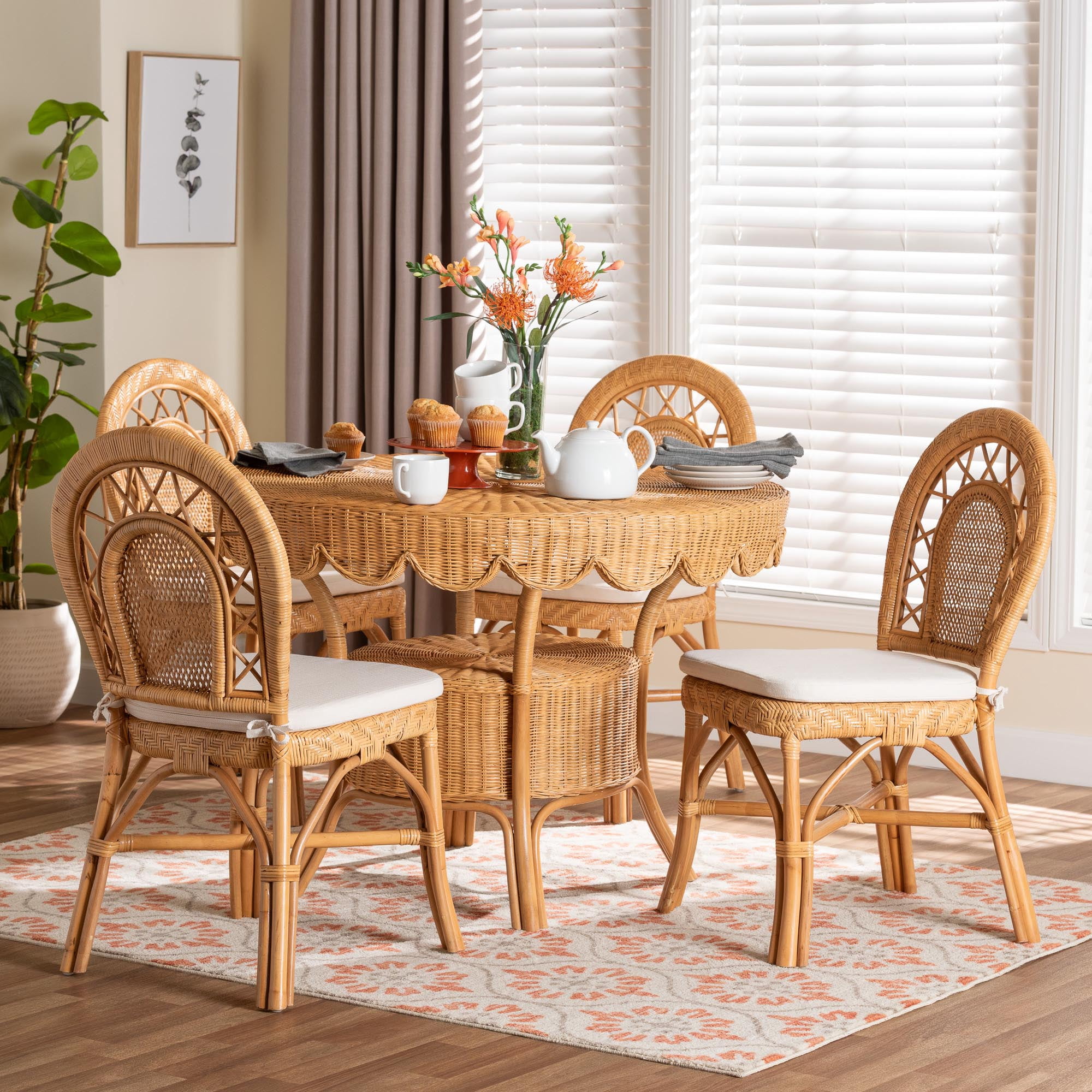 bali & pari Travis Boho Dining Set, 5-Piece, Light Honey