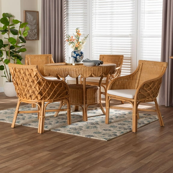 bali & pari Tudor Boho Dining Set, 5-Piece, Light Honey