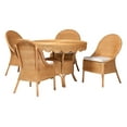 thumbnail image 1 of bali & pari Tyrone 5-Piece Rattan Dining Set - Round Wicker Table with Scallop Edge and 4 Side Chairs, Handwoven Boho Style for Dining, Kitchen or Sun Room, Light Honey, 1 of 3