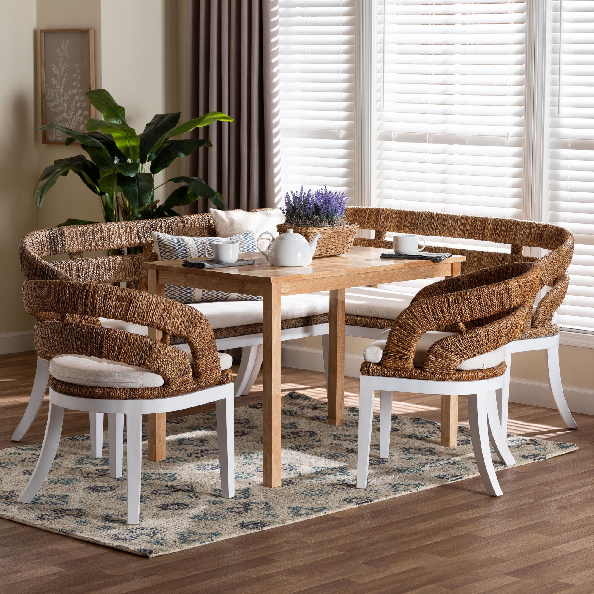 bali & pari Ubud Boho Dining Nook Set, 5-Piece, Natural Brown