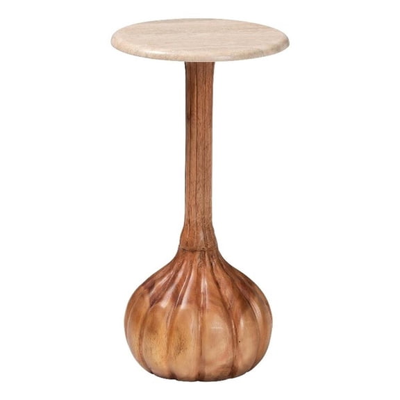 bali & pari Usama End Table with Marble Stone Top Sculpted Pedestal Side Table