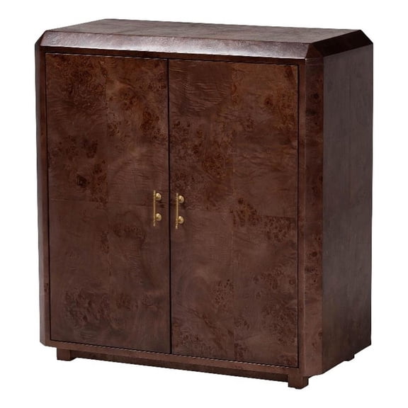 bali & pari Valora Real Burl Wood Storage Cabinet in Dark Walnut Brown