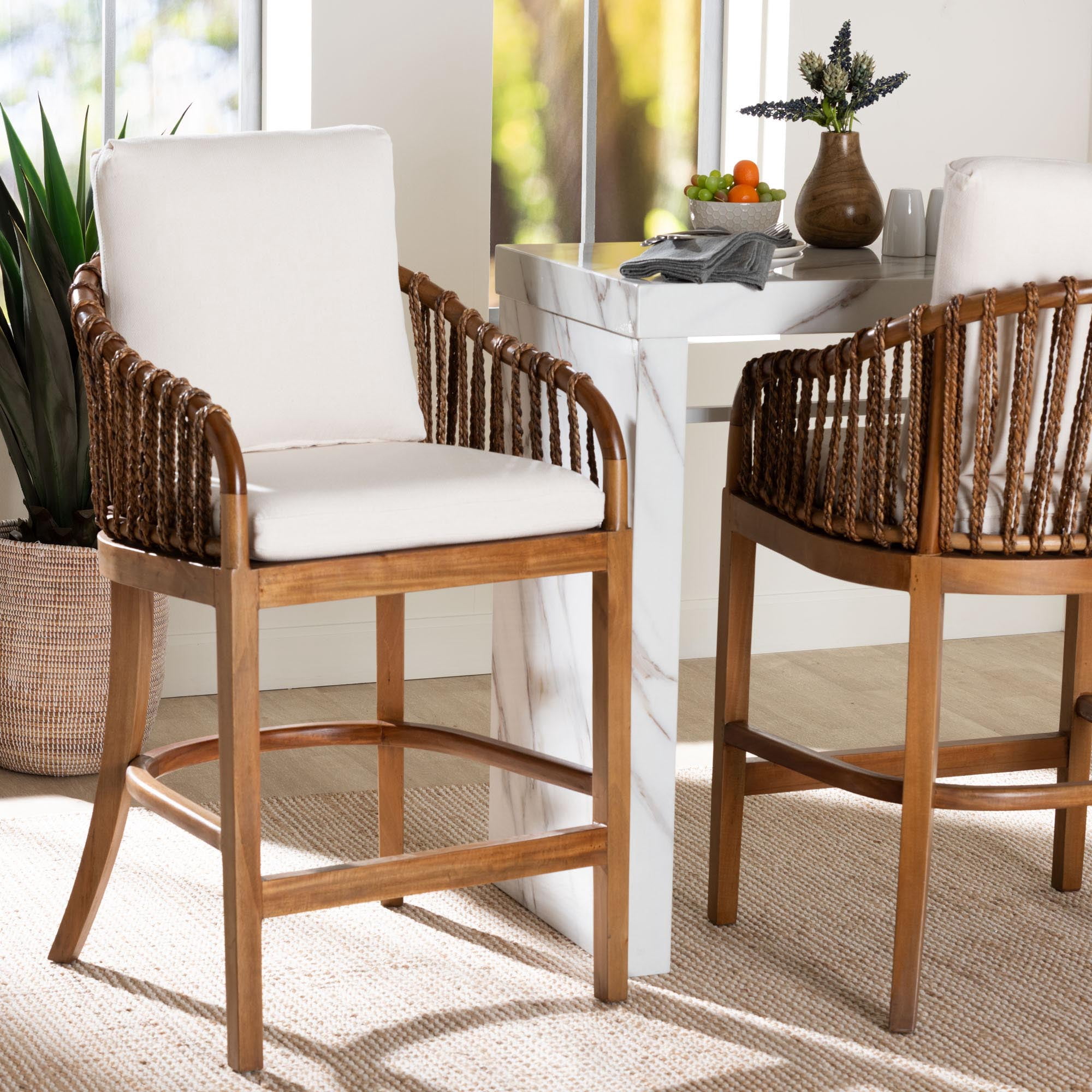 bali & pari Varen Boho Counter Stool, 26" H Counter Height, Walnut Brown