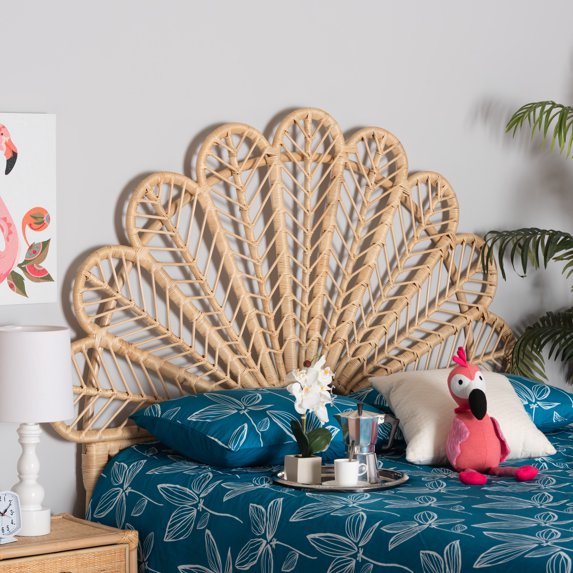 bali & pari Variel Rattan BOHO Headboard, Queen Size, Natural Brown