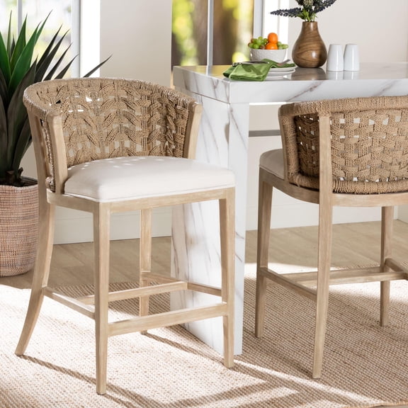 bali & pari Vellon Boho Counter Stool, 26" H Counter Height, White Wash