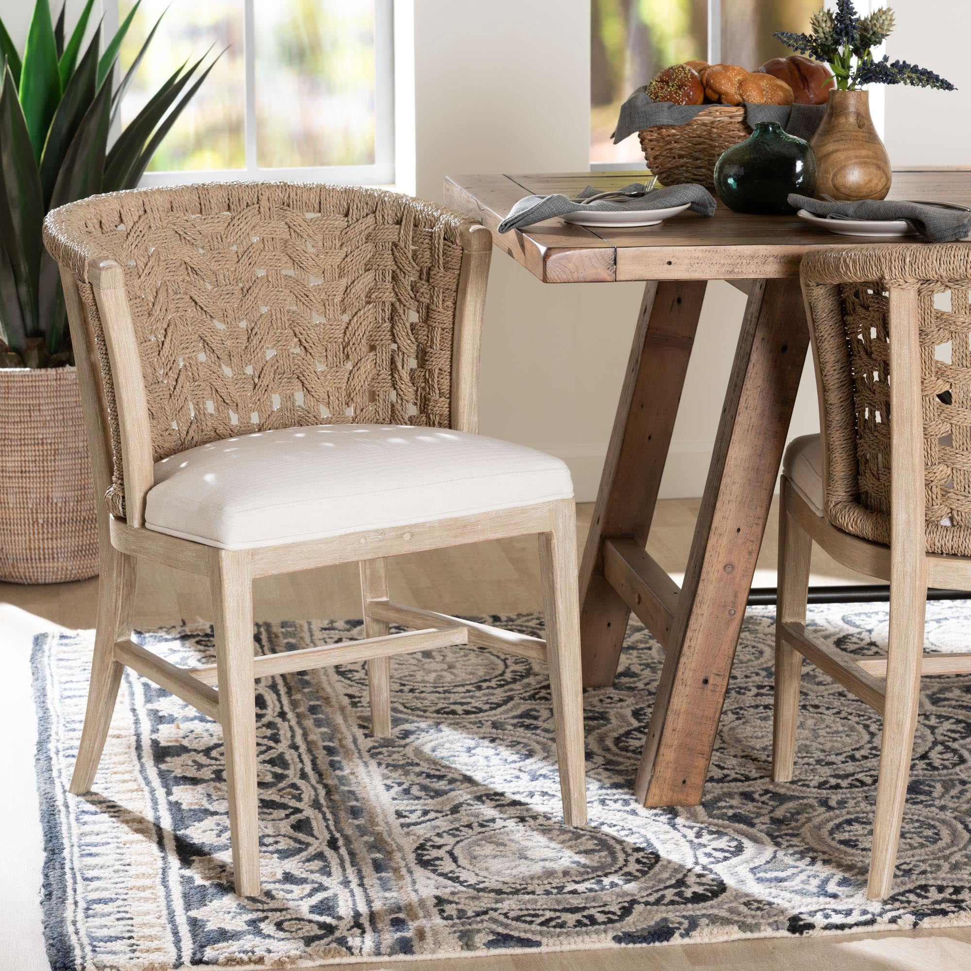 bali & pari Vellon Boho Dining Chair, 19.7" H Seat Height, White Wash