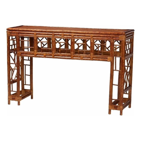 bali & pari Wahid Marbled Tortoise Natural Rattan Console Table