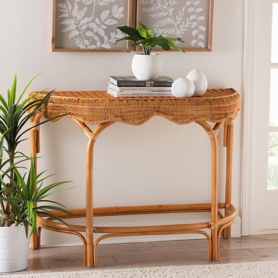 bali & pari Wakana Rattan BOHO Console Tables, Natural Brown