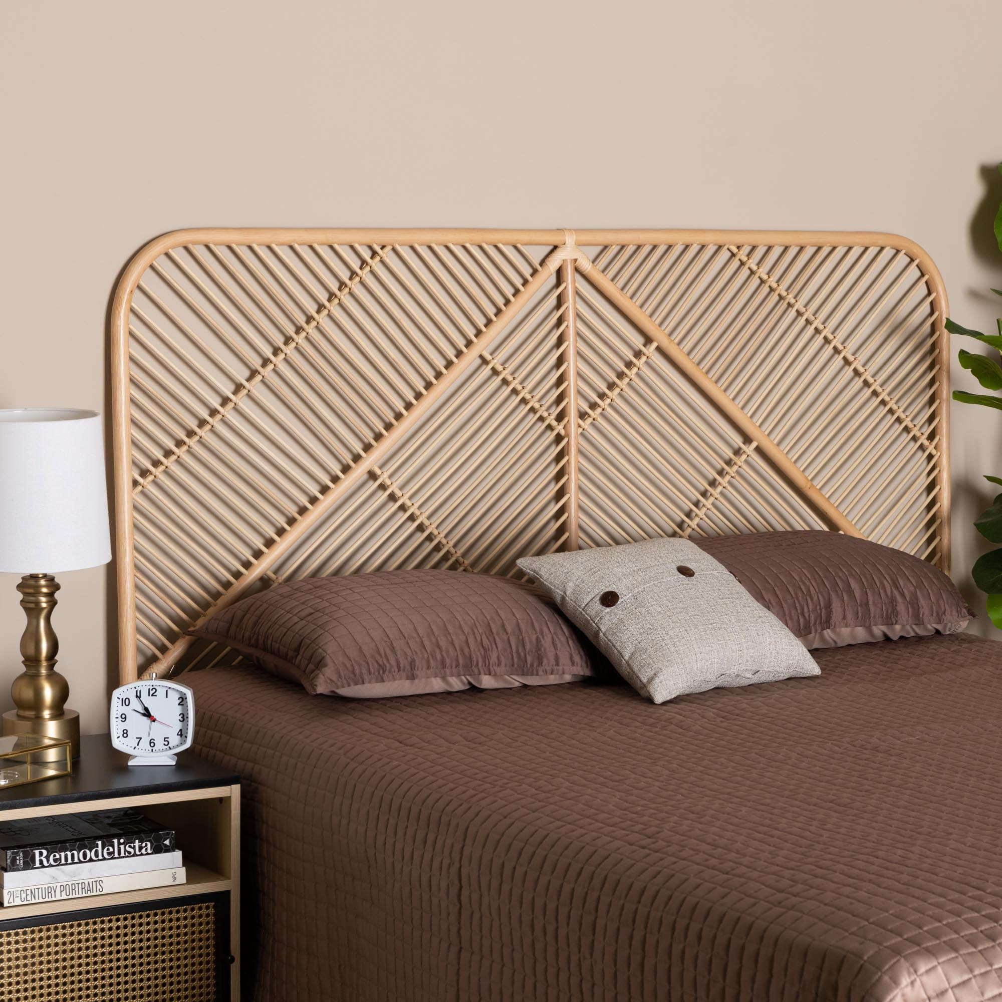 bali & pari Walid Rattan BOHO Headboard, Queen Size, Natural Brown
