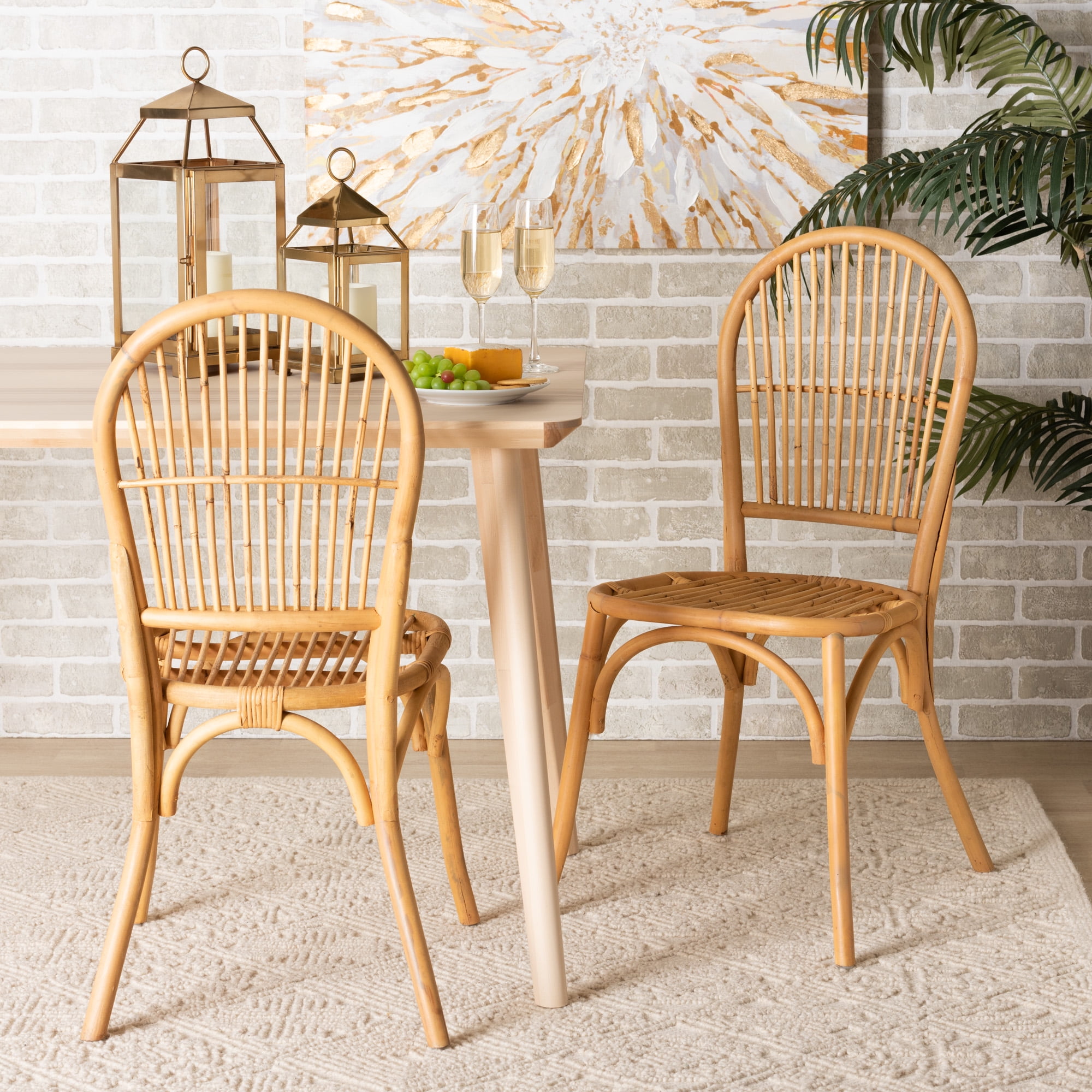 bali & pari Wina Rattan BOHO Dining Chairs, Set of 2, Natural Brown