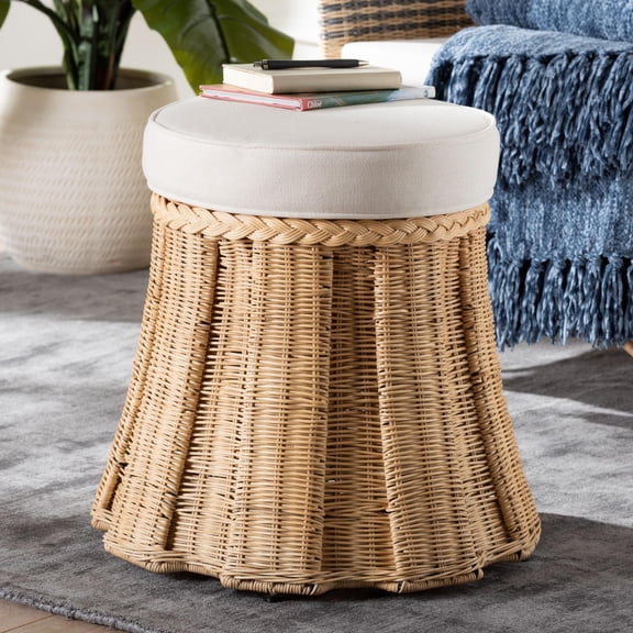 bali & pari Ying Boho Ottoman, Small, Natural Brown