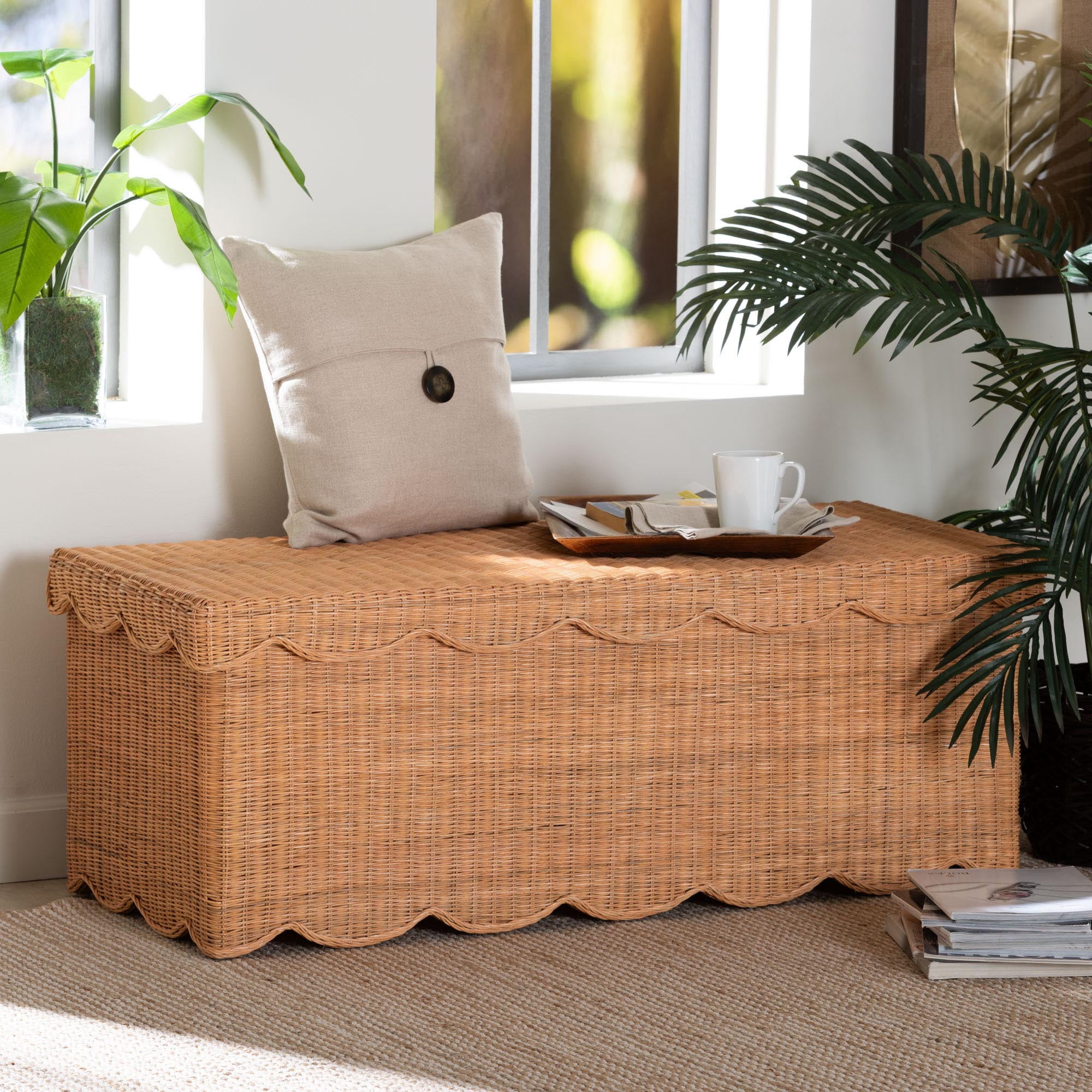 bali & pari Yoselin Boho Storage Bench, Light Honey