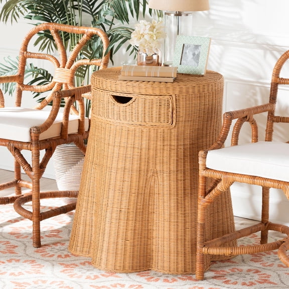 bali & pari pari Boho Console Table, Round, Light Honey