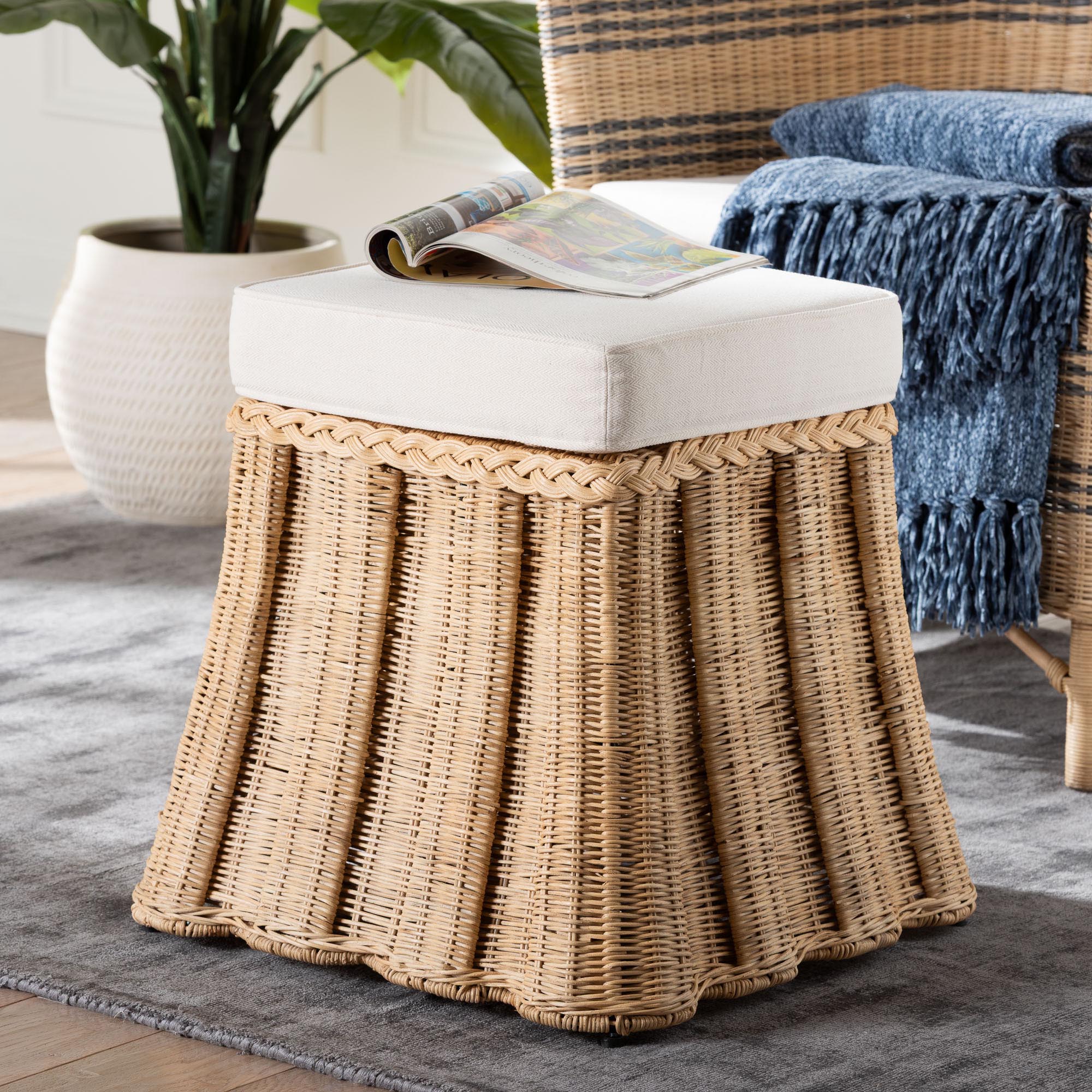 bali & pari pari Boho Ottoman, Small, Natural Brown