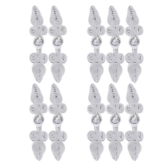 balikha 10 Pairs Heart Satin Fabric Sewing Chinese Closure Knot Cheongsam Frog Buttons - Silver, as described