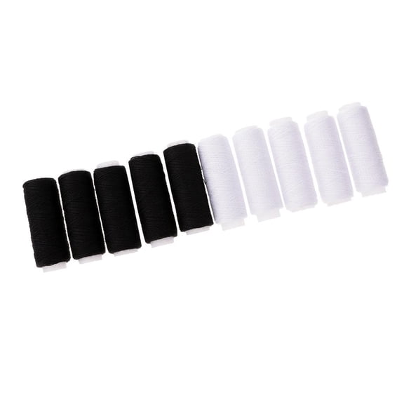 balikha 10 Spools Jeans Set of Polyester Thick Sewing Thread for Leather Quilt Cover Cushion Curtain Handwork - black and white black white