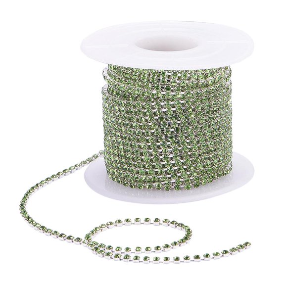 balikha 10 Yard Crystal Rhinestone Ribbon 2mm, Rhinestone Rhinestone Applique Chain ming Sewing Crafts Rhinestones Wedding Belt Applique - , 10 yards Light Green