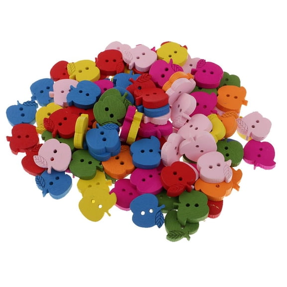 balikha 100 Pieces Colorful 2 Hole Cute Wood Buttons Apple Shape For Sewing Assorted Colors 0.66 X 0.62 Inch