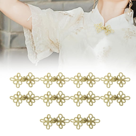 balikha 10Pcs Chinese Knots Frog Buttons Sewing Fasteners for Cheongsam Outfit Coats Gold