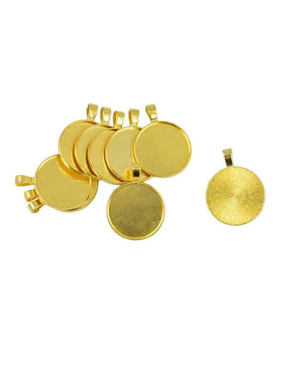 10Pcs Metal round Bezel Tray Base for DIY 25mm Cabochon Necklace Pendant Jewelry - Gold
