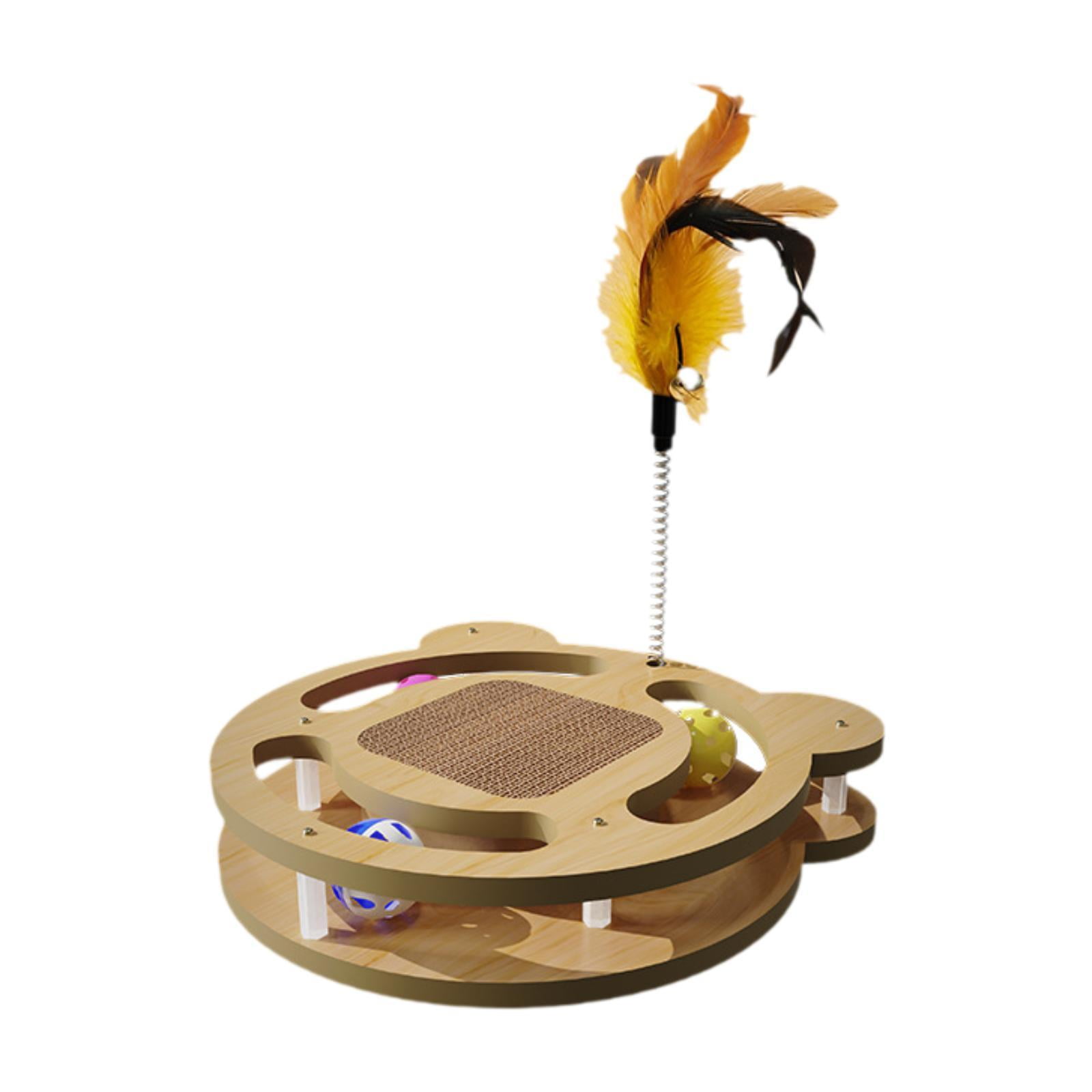 balikha 2 Level Cat Balls Track Toy Exerciser Game Creative with Feather for Kitten Interactive Cat Toy Cat Turntable Toy Kitten Cats