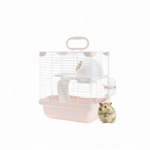 balikha 2 Tiers Hamster Cage Enclosure Portable for Mouse Rat with Water Bottle, Food Bowl High Chassis Design Versatile 7.4x9x11inch Pink