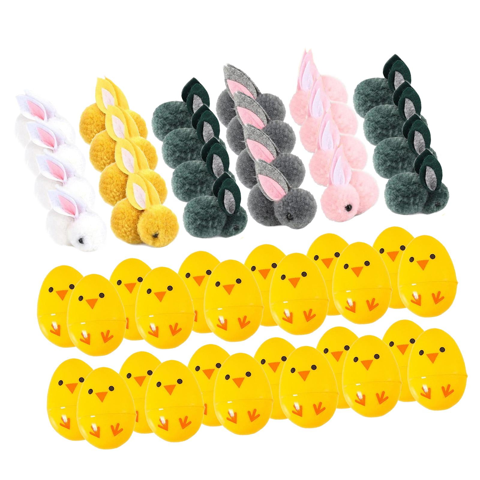 balikha 24Pcs Filled Easter Eggs Basket Stuffers with Stuffed Bunny Dolls Decorative Awards Party Supplies Mini Stuffed Rabbits Dolls