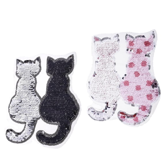 balikha 2Pcs DIY Cartoon Cat Sequins Sewing Applique Reversible Embroidery Patches For Clothing Backpacks t-shirt and jeans Jacket.