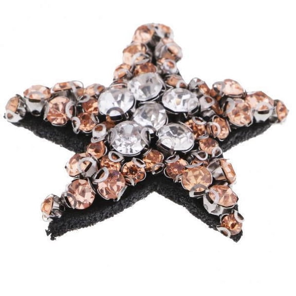 balikha 2xStar Rhinestone Beaded Embroidered Patch Sew on Applique Champagne Decoration