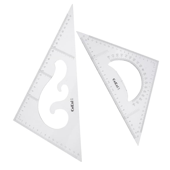 balikha 30/60/45/90 Degree Geometry Triangle Ruler Drawing Set 2Pcs, Clear, Plastic - 30cm