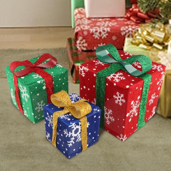 balikha 3x Christmas Lighted Gift Boxes Decoration Xmas Present Boxes Indoor Outdoor Xmas Wedding Holiday Party Home Yard Decorations Warm