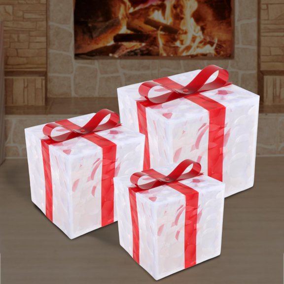 balikha 3x Christmas Lighted Gift Boxes Decorations, Lighted Christmas Outdoor Decorations, Lighted Boxes with Bows for Party Bedroom Warm