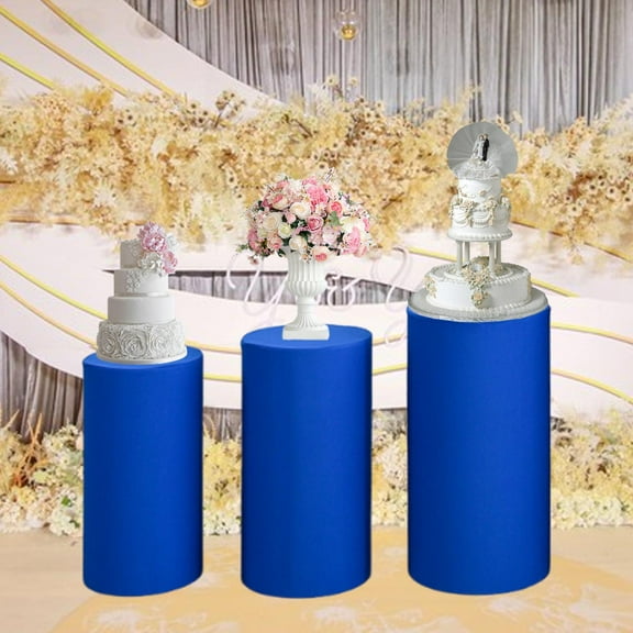 balikha 3x Cylinder Dessert Pedestal Covers Cylinder Plinth Covers Party Supplies Pedestal Stand Cover for Wedding Props Blue