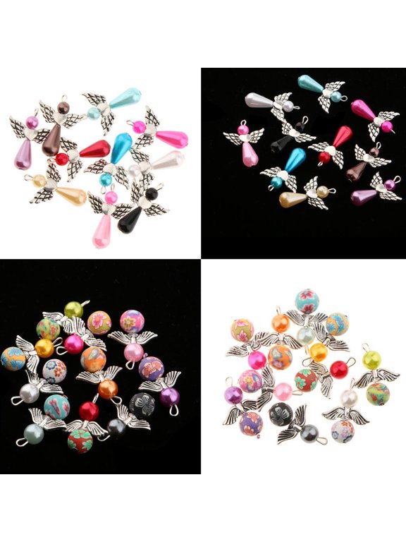 40 Pcs DIY Charms Mixed Dancing Angel Teardrop Heart Pendants Dangle Beads for Jewelry Making, Crafting Supplies, DIY Necklace Bracelet, 21x30mm