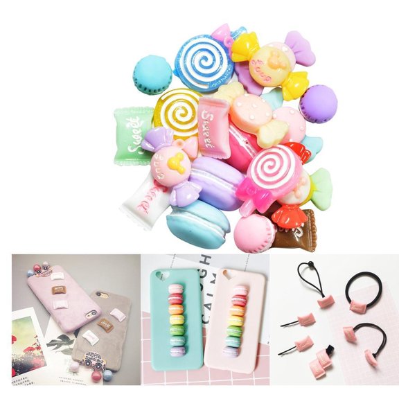 balikha 40 Pieces 3D DIY Candy Cell Phone Case Resin Flat Back Kawaii Cabochons Decoration, Flatback Embellishment Buttons For DIY Craft Scrapbooking Ornament