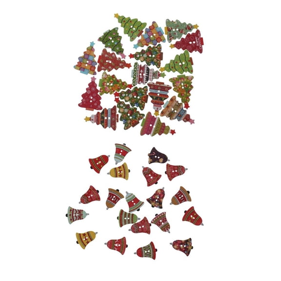 balikha 40 Pieces Mixed Christmas Tree Bell Shape Wooden Decorative Flatback Button For Clothing Decoration