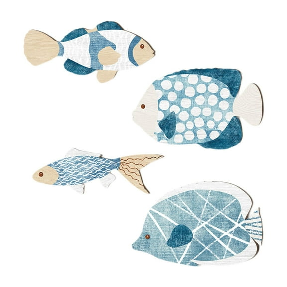 balikha 4Pcs Fish Wall Sculpture Nautical Theme Bathroom Hanging Decoration Beach Themed Room Decor for Lake House Cafe Dining Room