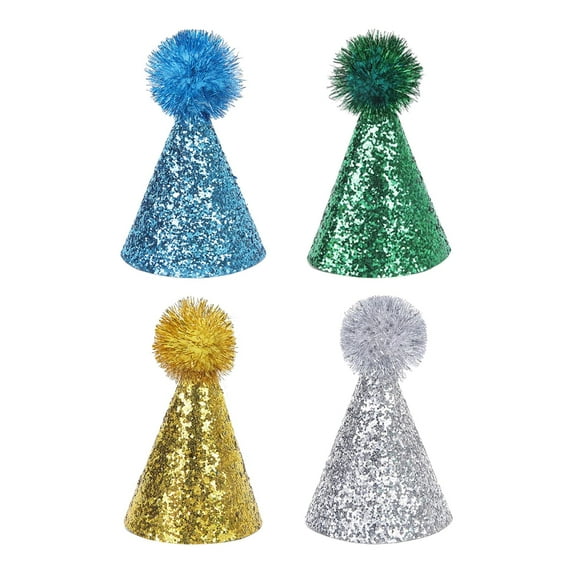 balikha 4x Dog Cat Birthday Hat Glitter Cat Dog Hat Celebration Decorations Dogs Party Hats Pet Accessories for Birthday Party Cats Style A