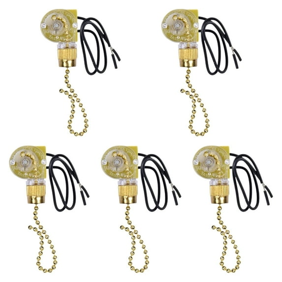 balikha 5 Pieces Fan Light Pull Switch Ceiling Fan Switch Ceiling Fans Two-wire Control Accessory Lamp Wall Lamp Sturdy on-off Gold