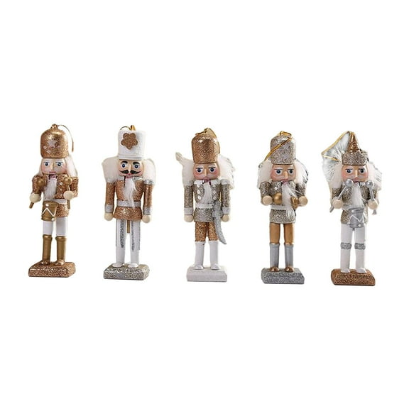 balikha 5 Pieces Nutcracker Figurine Wooden Sculptures Puppet Ornaments Tabletop Festival Miniature Decorations Suitable for Bookshelf Office Christmas Collec Gold