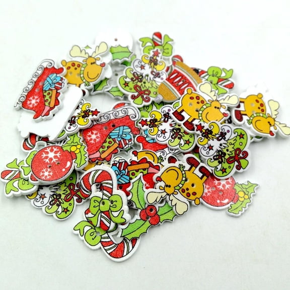 balikha 50 Pieces Mixed Christmas Bell Tree Wood Buttons Sewing Scrapbooking Gift Decoration