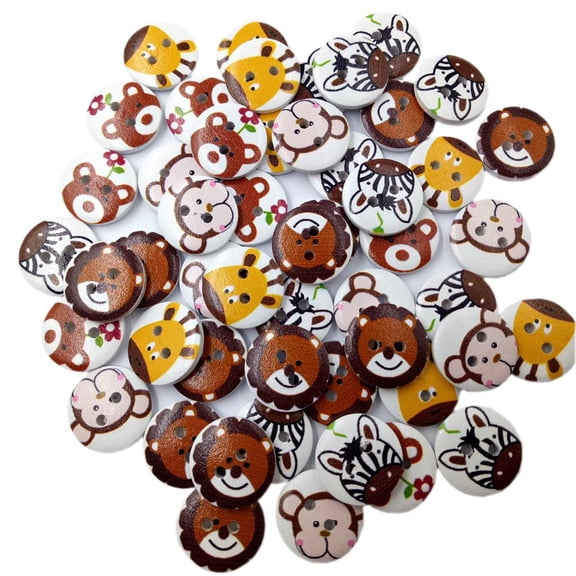 balikha 50 Pieces Wood Buttons Round Cartoon Animal Sewing Button Craft Buttons Unique Painted Flat Design Suitable for Kids Adults Craft Projects Card