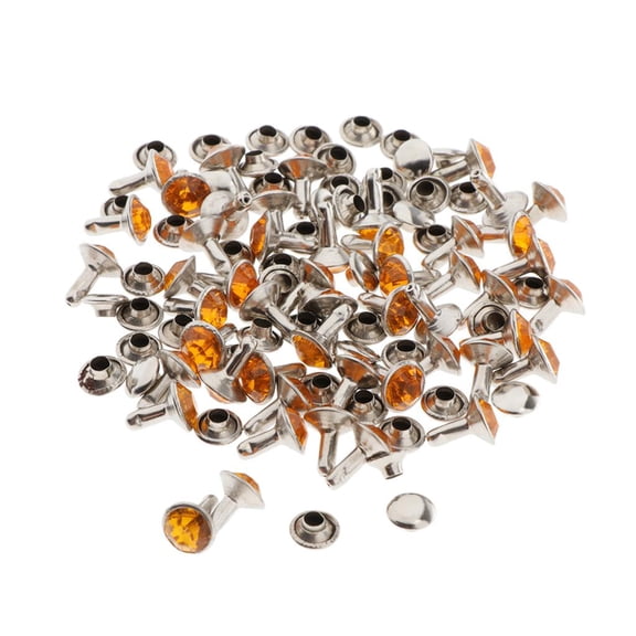 balikha 50pcs Rhinestone Studs Hollow Rivets Jewelry Studs Studs Rivet Set 7mm For DIY Leather Craft, Clothing Belt Bags Decor , Yellow, 7mm