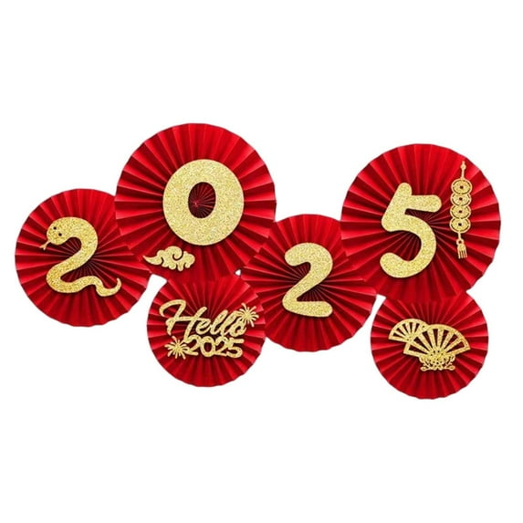 balikha 6 Pieces 2025 Chinese New Year Paper Fan Decorations Blessing Ornament Spring Festival Decor for Office Door Home Living Room A