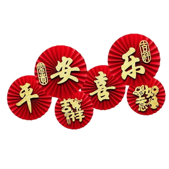 balikha 6 Pieces 2025 Chinese New Year Paper Fan Decorations Blessing Ornament Spring Festival Decor for Office Door Home Living Room C